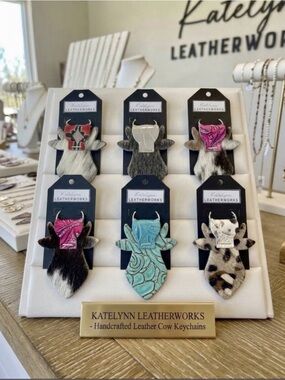 Handcrafted cowhide embossed leather keychains by Katelynn Leatherworks Item # 8